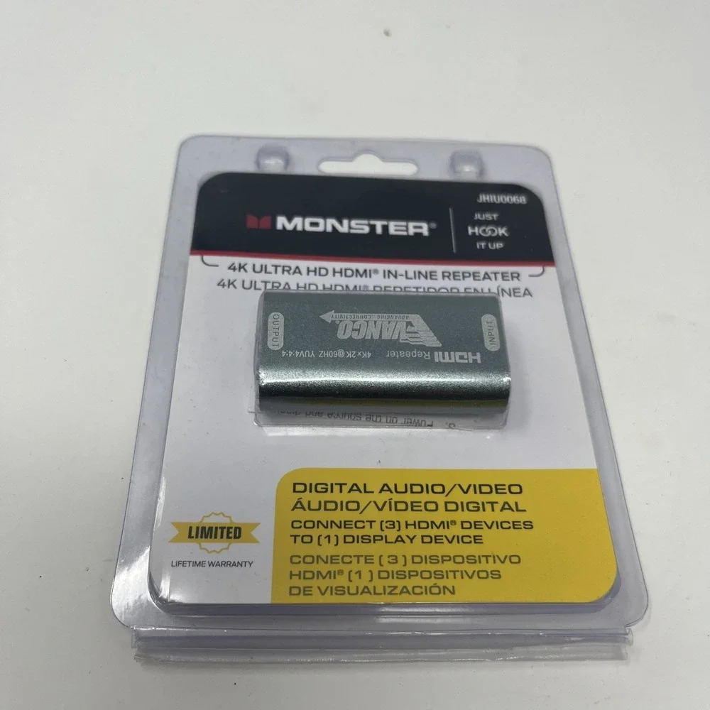 Monster JHIU0068 Just Hook It Up HDMI REPEATER ADAPTER 4K Ultra HD In-Line NEW